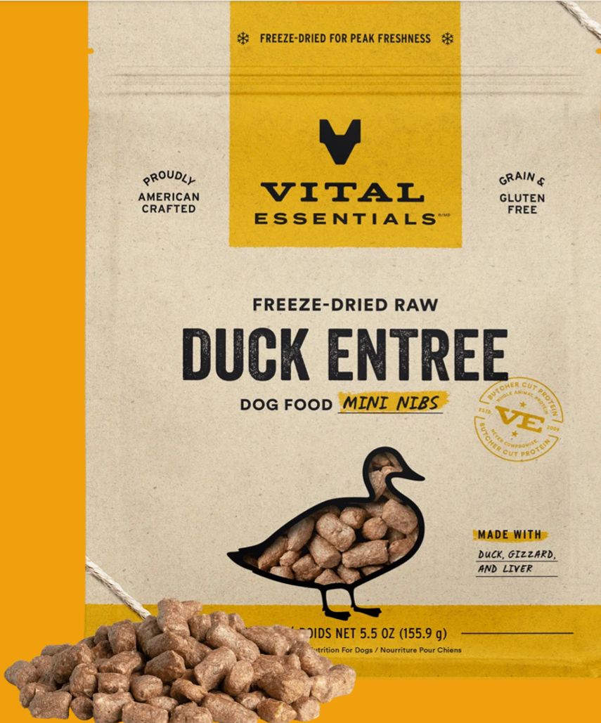 *VITAL ESSENTIALS FREEZE-DRIED MINI NIBS DUCK DOG FOOD 5.5OZ