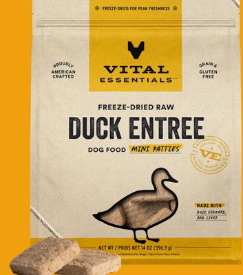 VITAL ESSENTIALS FREEZE- DRIED MINI PATTIES DUCK DOG FOOD 14OZ
