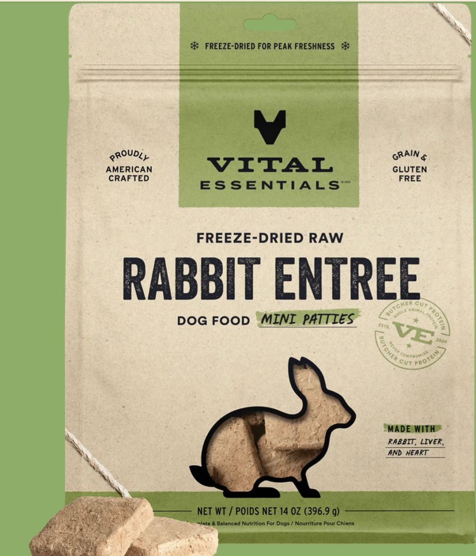 *VITAL ESSENTIAL*S FREEZE-DRIED MINI PATTIES RABBIT DOG FOOD 14OZ