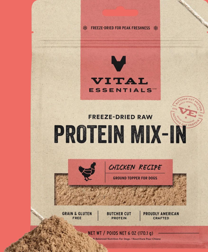 VITAL ESSENTIALS FREEZE-DRIED PROTEIN MIX-IN GROUND CHICKEN TOPPER FOR DOGS 6OZ