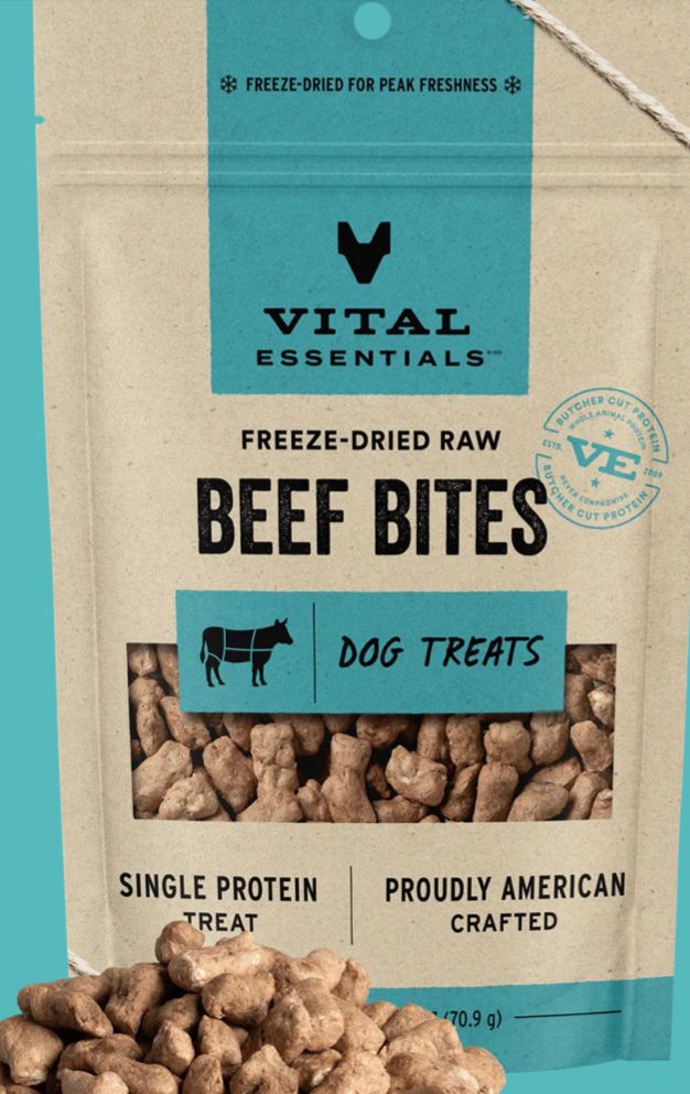 VITAL ESSENTIALS FREEZE-DRIED BITES BEEF DOG TREAT 6.2OZ