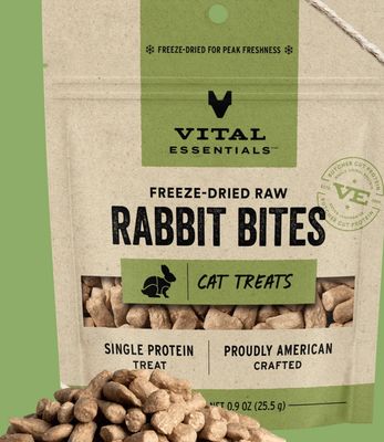 VITAL ESSENTIALS FREEZE-DRIED BITES RABBIT CAT TREAT .9OZ