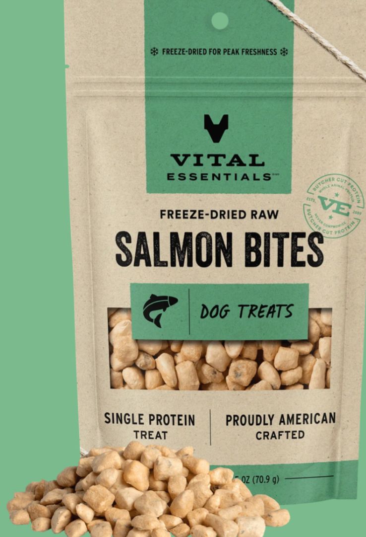 VITAL ESSENTIALS FREEZE-DRIED BITES SALMON DOG TREAT 2.5OZ
