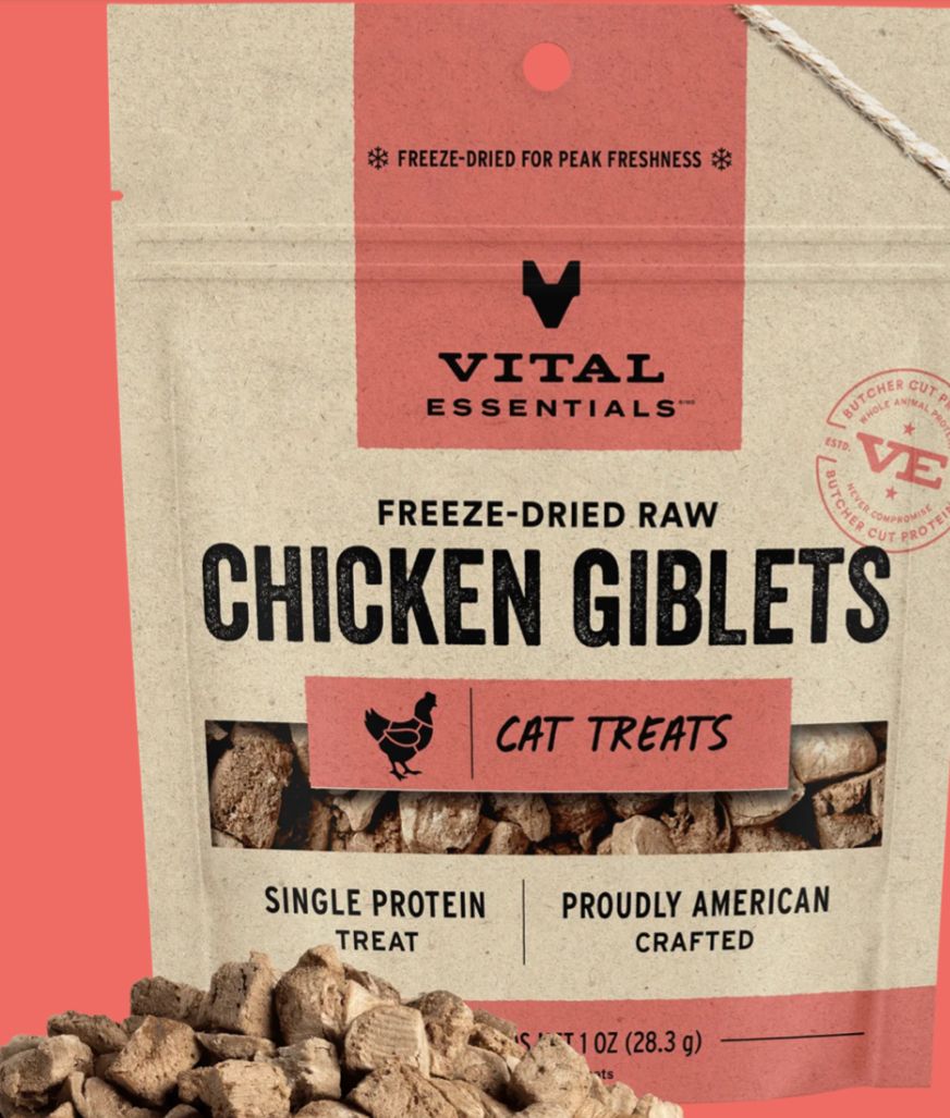 VITAL ESSENTIALS FREEZE-DRIED CHICKEN GIBLET CAT TREAT 1OZ