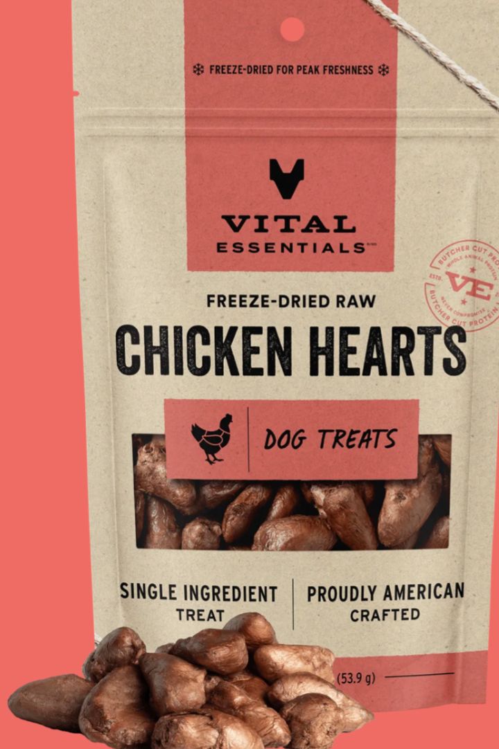*VITAL ESSENTIALS FREEZE-DRIED CHICKEN HEARTS DOG TREAT 3.75OZ