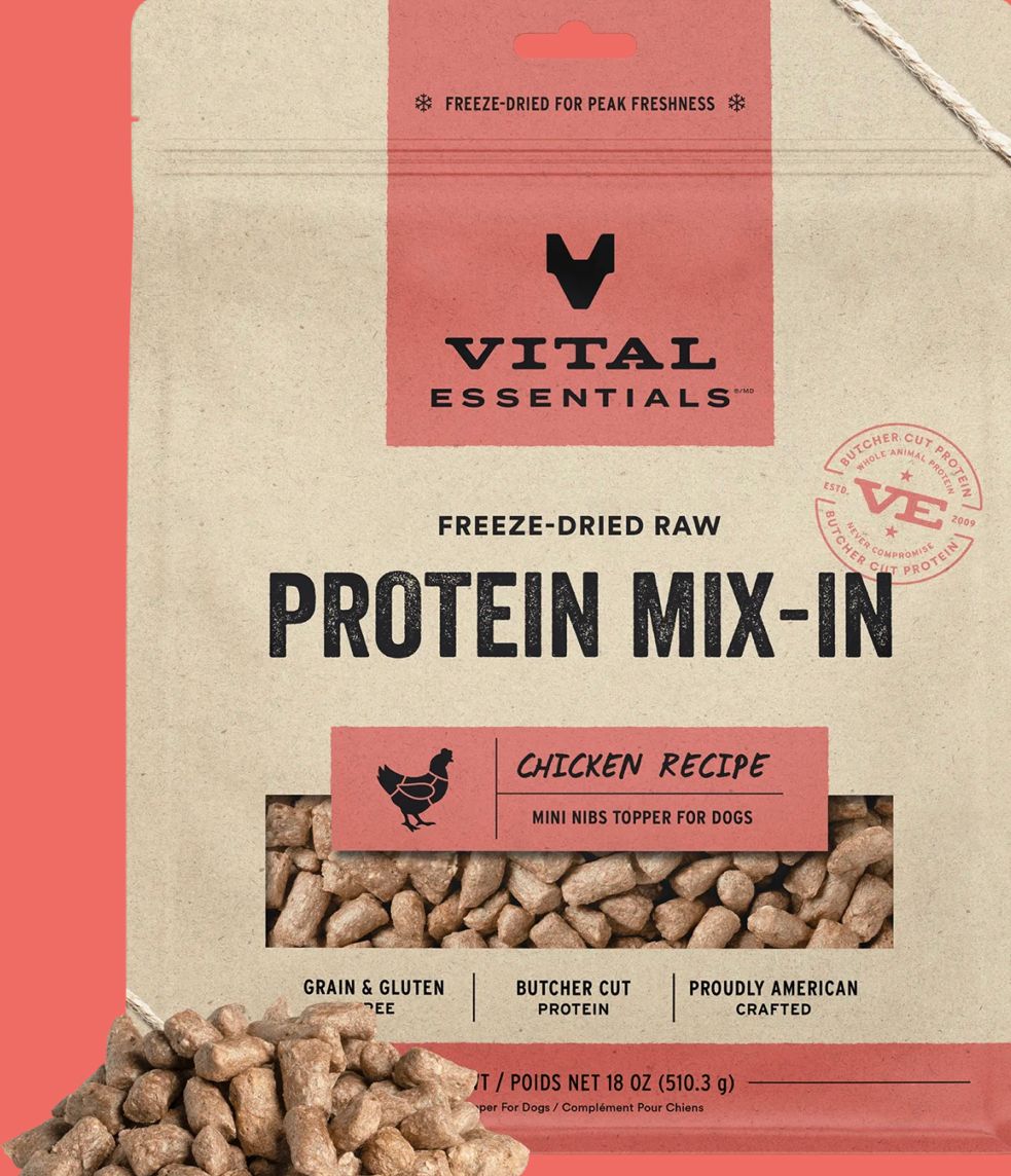 VITAL ESSENTIALS FREEZE-DRIED CHICKEN PROTEIN MIX-IN TOPPER FOR DOGS 18OZ