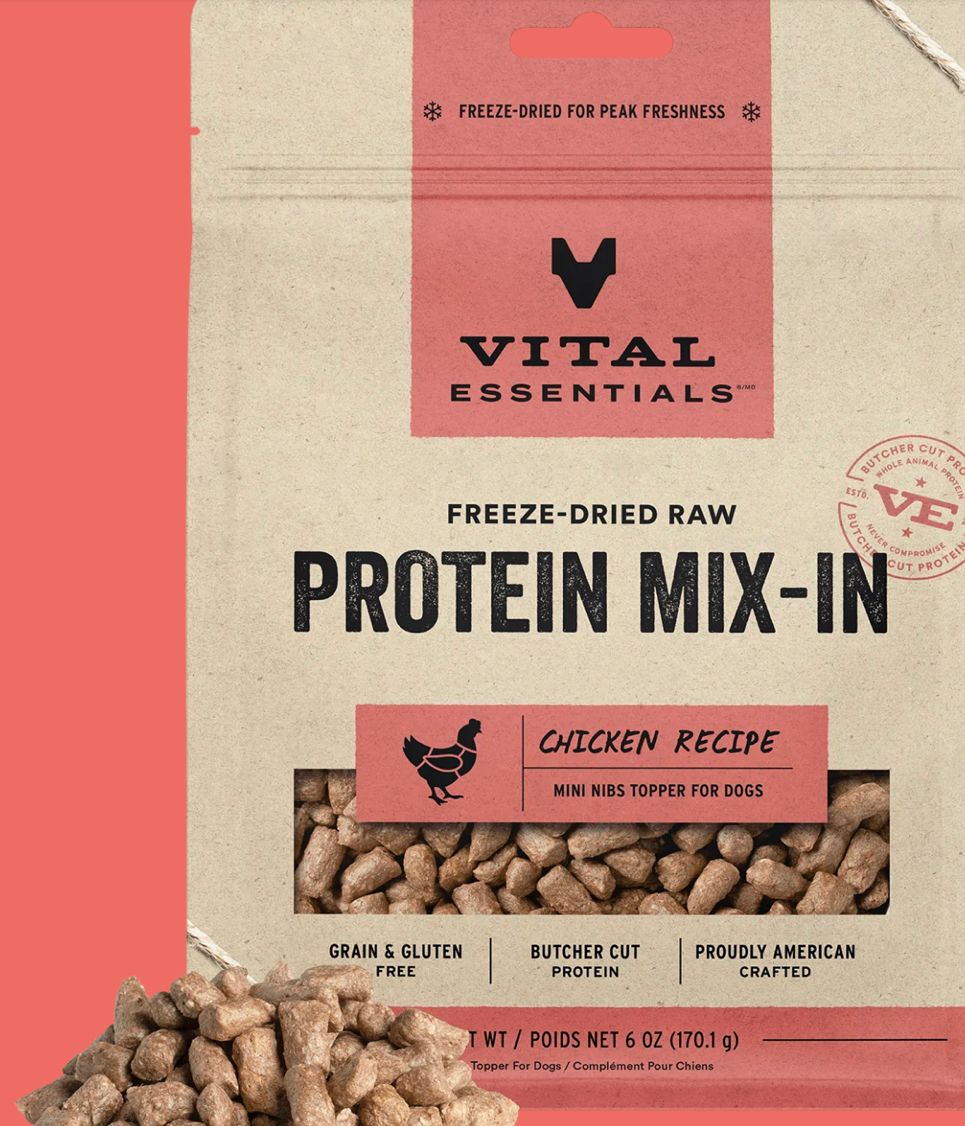 *VITAL ESSENTIALS FREEZE-DRIED CHICKEN PROTEIN MIX-IN TOPPER FOR DOGS 6OZ