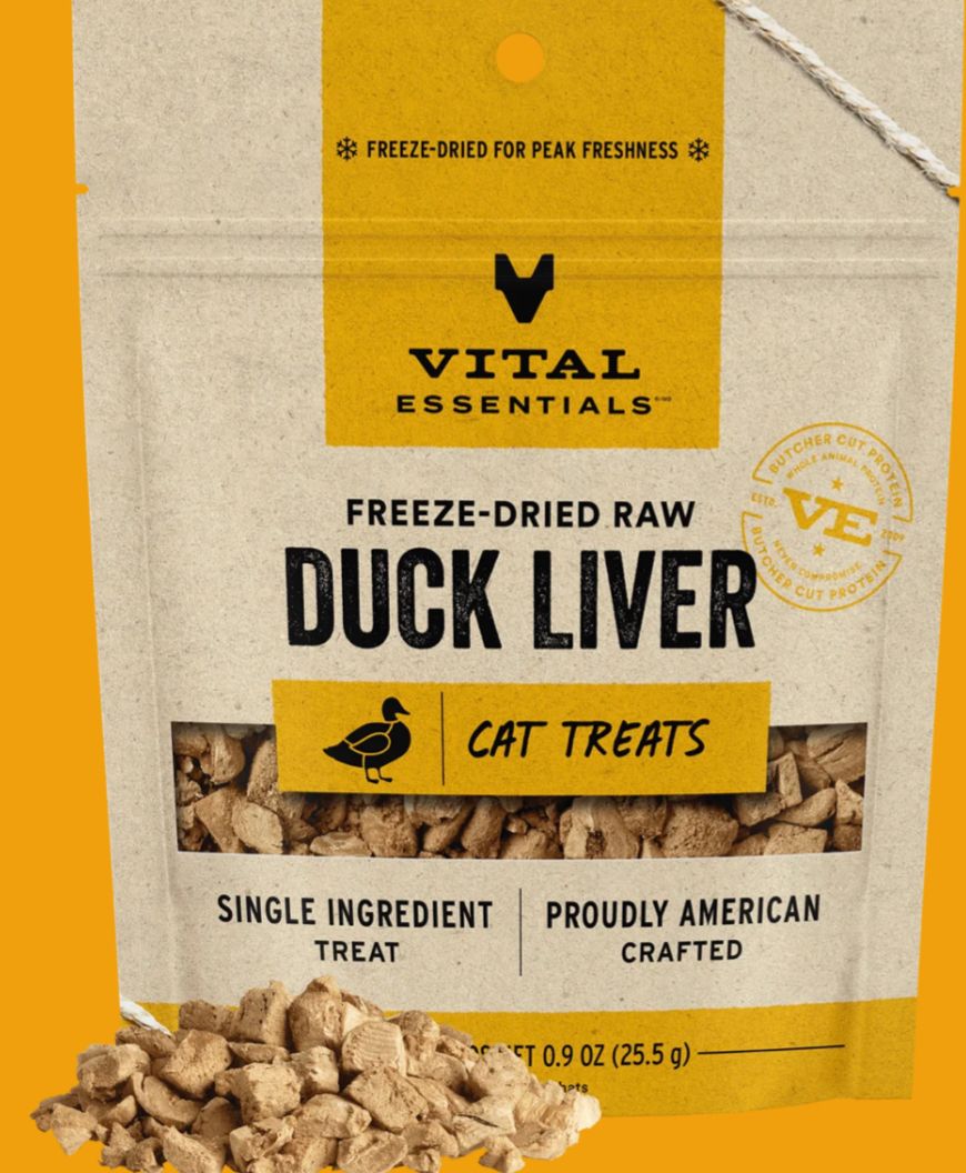 VITAL ESSENTIALS FREEZE-DRIED DUCK LIVER CAT TREAT .9OZ