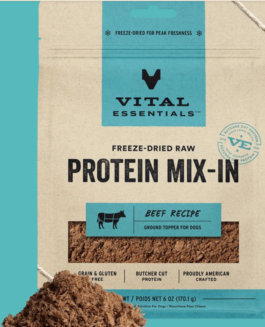 *VITAL ESSENTIALS FREEZE-DRIED GROUND BEEF PROTEIN MIX-IN TOPPER FOR DOGS 6OZ