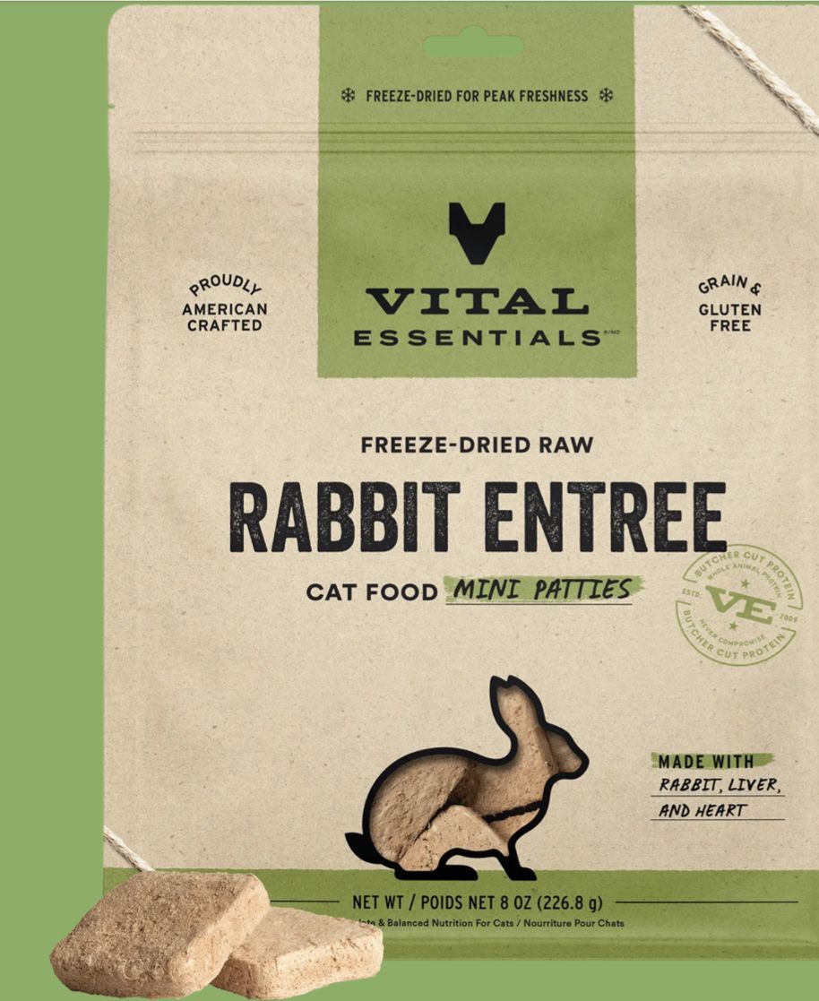 VITAL ESSENTIALS FREEZE-DRIED MINI PATTIES RABBIT CAT FOOD 8OZ