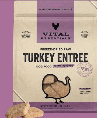 VITAL ESSENTIALS FREEZE-DRIED MINI PATTIES TURKEY DOG FOOD 14OZ