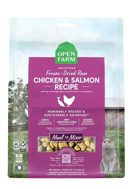 *OPEN FARM CHICKEN &amp; SALMON FREEZE DRIED RAW CAT FOOD 3.5OZ