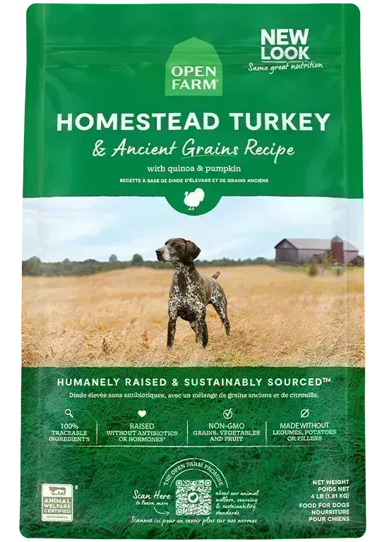 OPEN FARM HOMESTEAD TURKEY &amp; ANCIENT GRAINS DRY DOG FOOD 22LBS