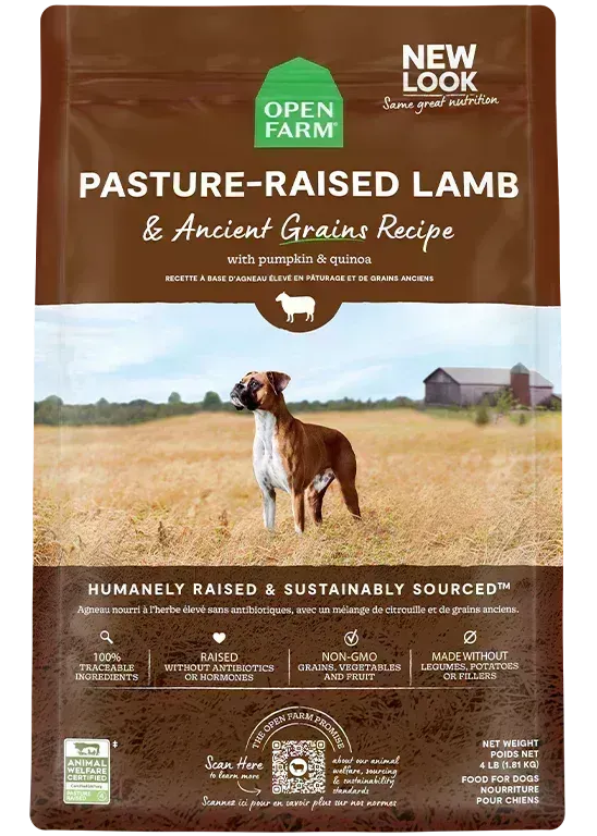 OPEN FARM PASTURE-RAISED LAMB &amp; ANCIENT GRAINS DRY DOG FOOD 4LBS