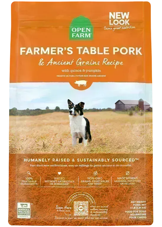 OPEN FARM FARMERS TABLE PORK &amp; ANCIENT GRAINS DRY DOG FOOD 4LBS