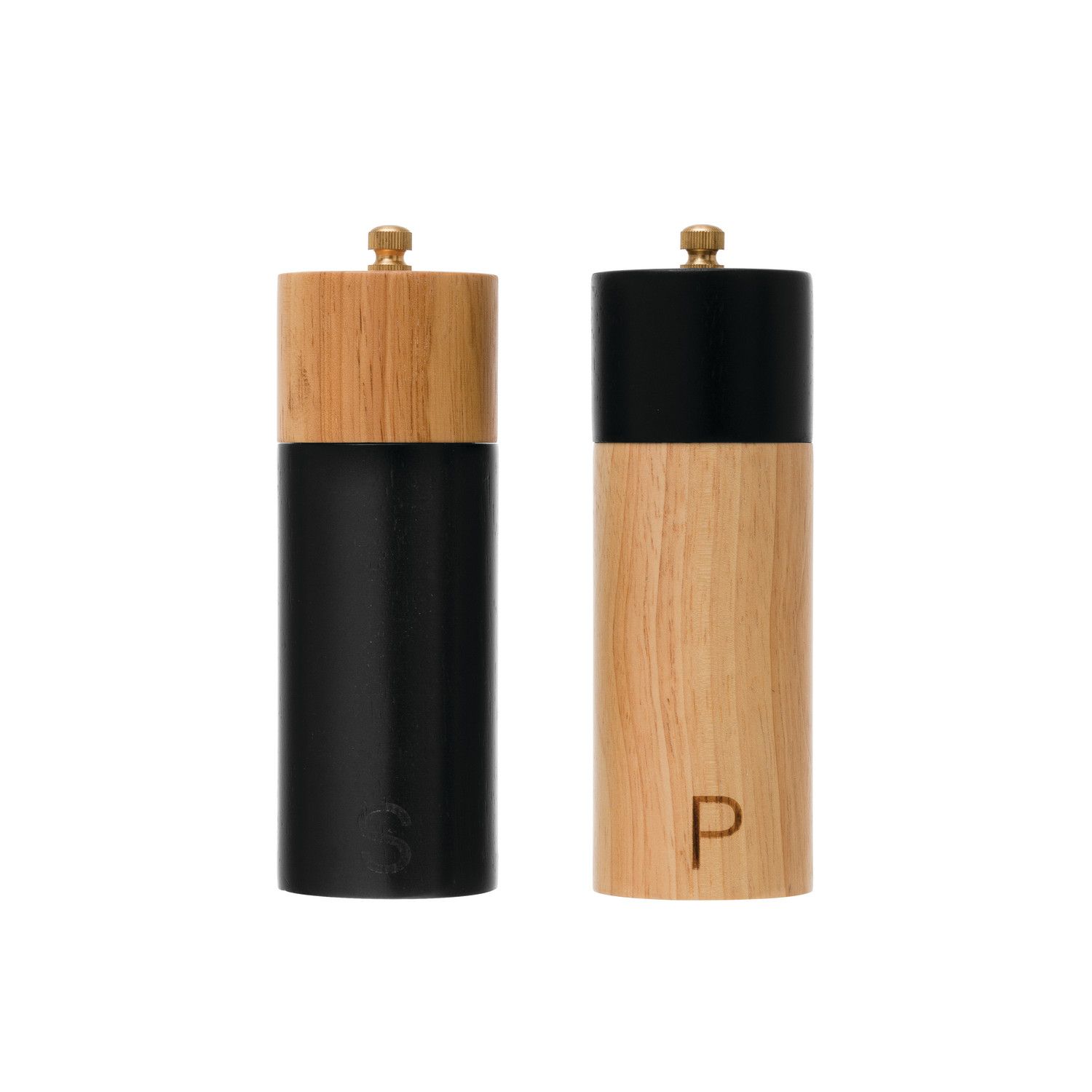2025  AH1330 RUBBER WOOD SALT AND PEPPER MILLS BLACK &amp; NATURAL