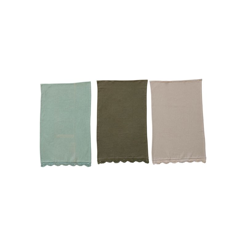2025  DF9087A COTTON WAFFLE TEA TOWEL W/ CROCHET LACE 