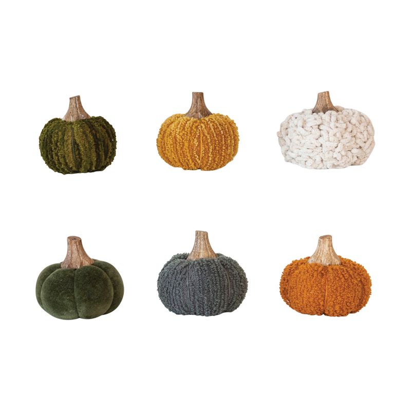 2025 CF3785A 3 1/2&quot;ROUND 3&quot;H COTTON BLEND PUMPKIN W/WOOD STEM