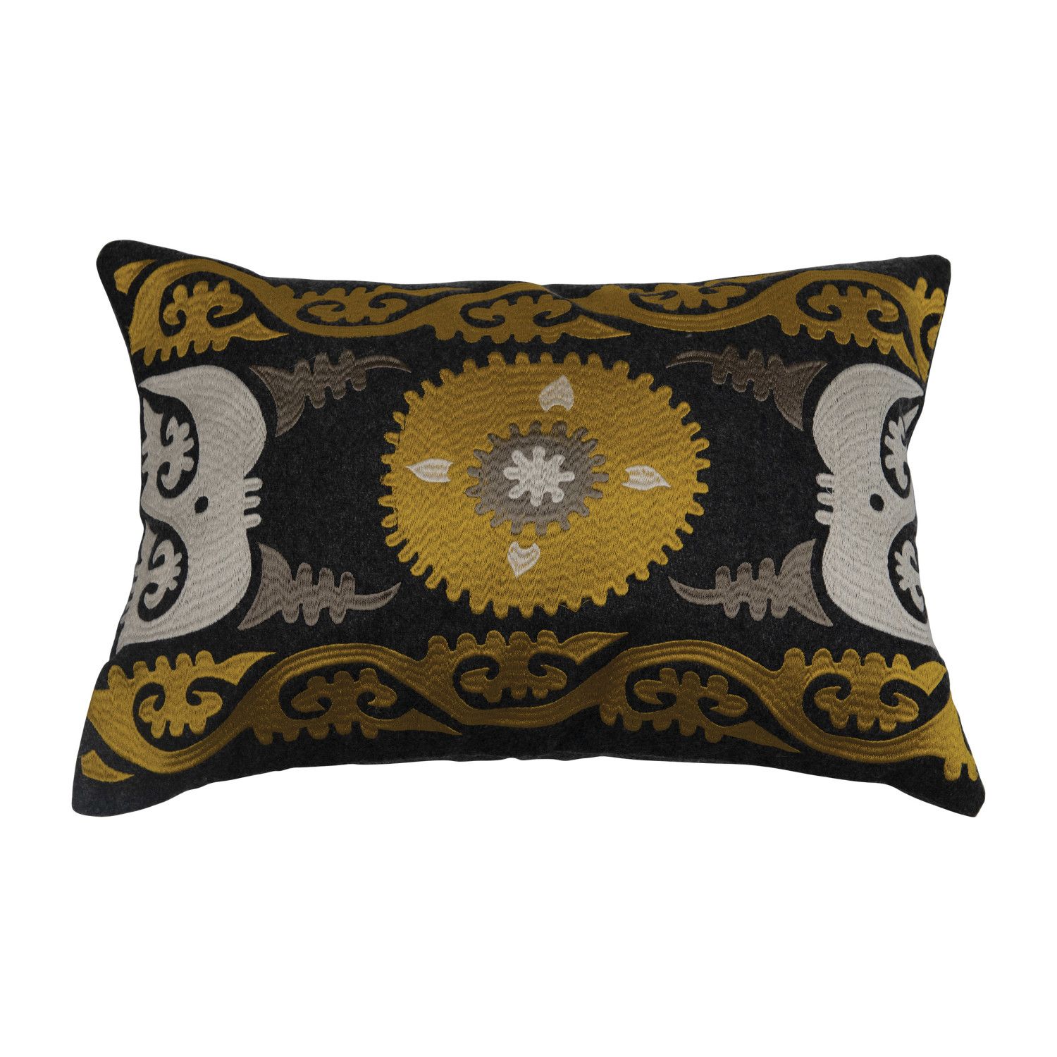 2025  DF5192 20&quot; x 14&quot; Wool Blend Embroidered Lumbar Pillow