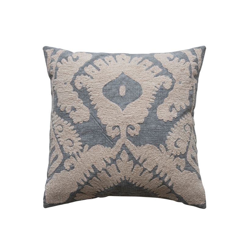 2025 DF8182 20&quot; Square Cotton Slub Tufted Pillow w/ Damask Pattern
