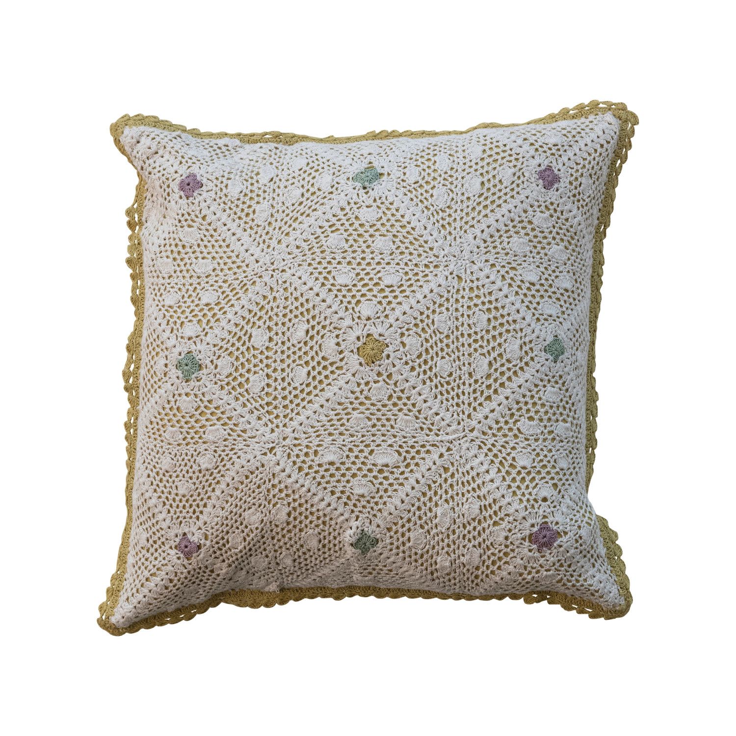 2025 DF8520 18&quot; Square Recycled Cotton Crocheted Pillow