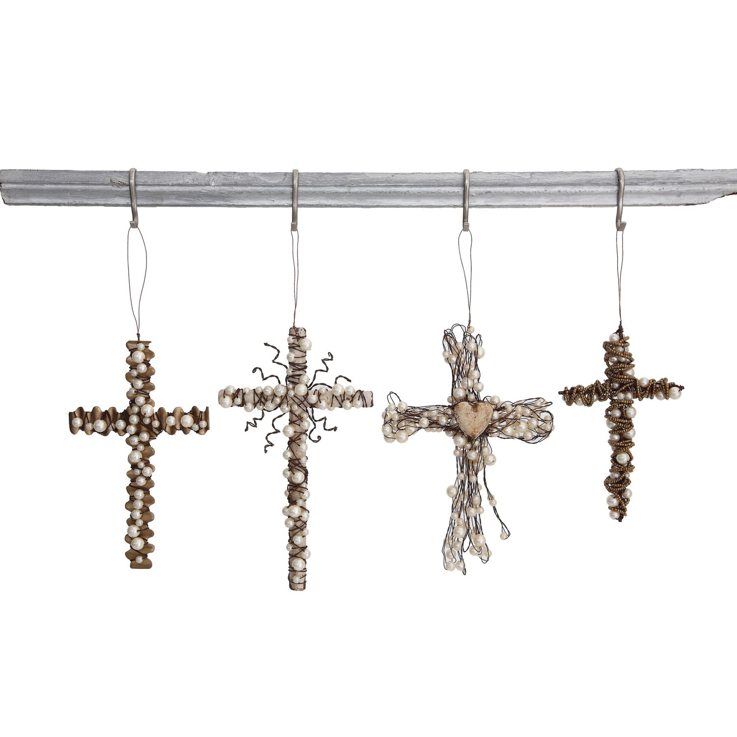 2024 XC7611A METAL WIRE CROSS W/ BEADS ORN