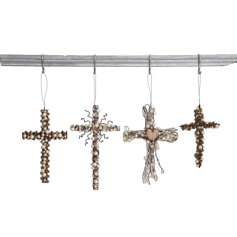 2024 XC7611A METAL WIRE CROSS W/ BEADS ORN