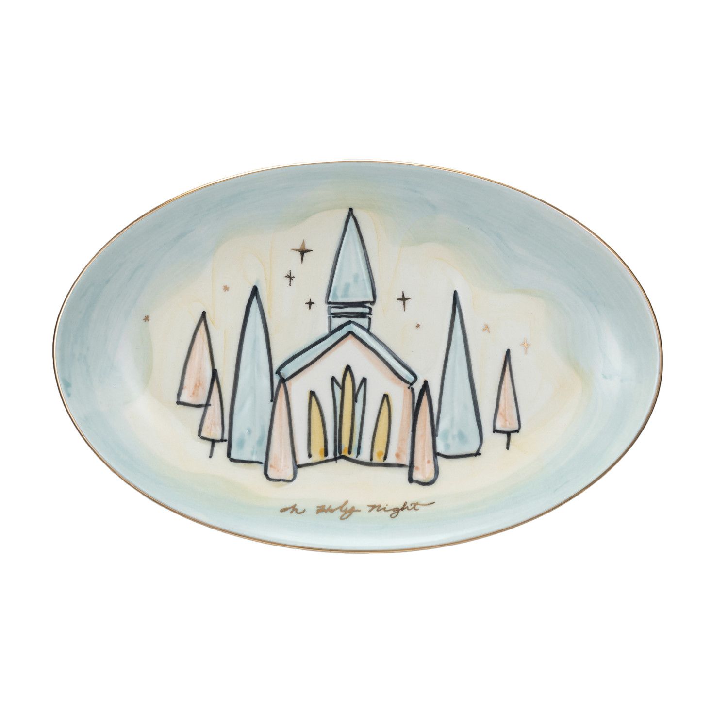 2024 XS5243 STONEWARE PLATE OH HOLY NIGHT W/CHURCH