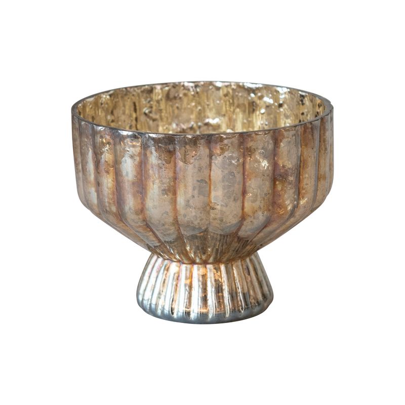 2024 XS5556 GLASS PLEATED FOOTED CANDLE HOLDER GOLD