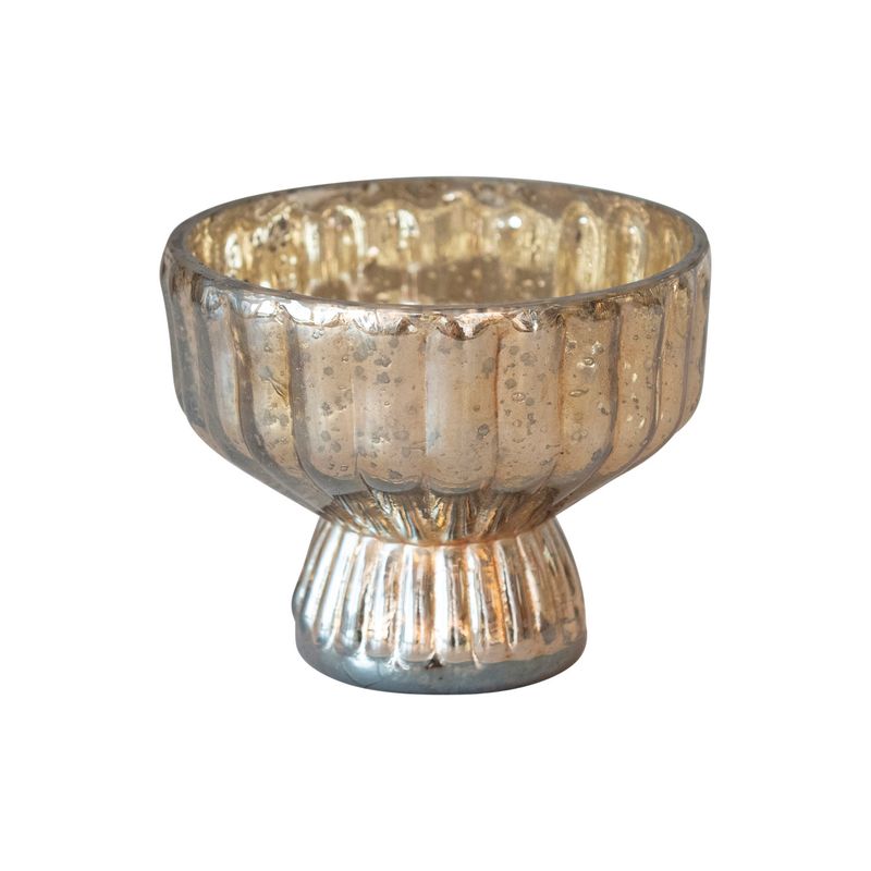 2024 XS5557 GLASS PLEATED FOOTED CANDLE HOLDER GOLD