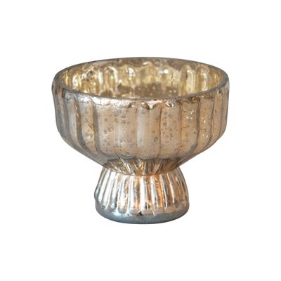 2024 XS5557 GLASS PLEATED FOOTED CANDLE HOLDER GOLD