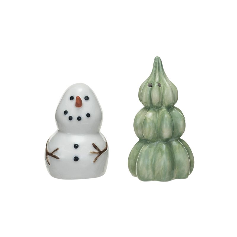 2024 XS5977 STONEWARE SNOWMAN &amp; TREE SALT &amp; PEPPER 