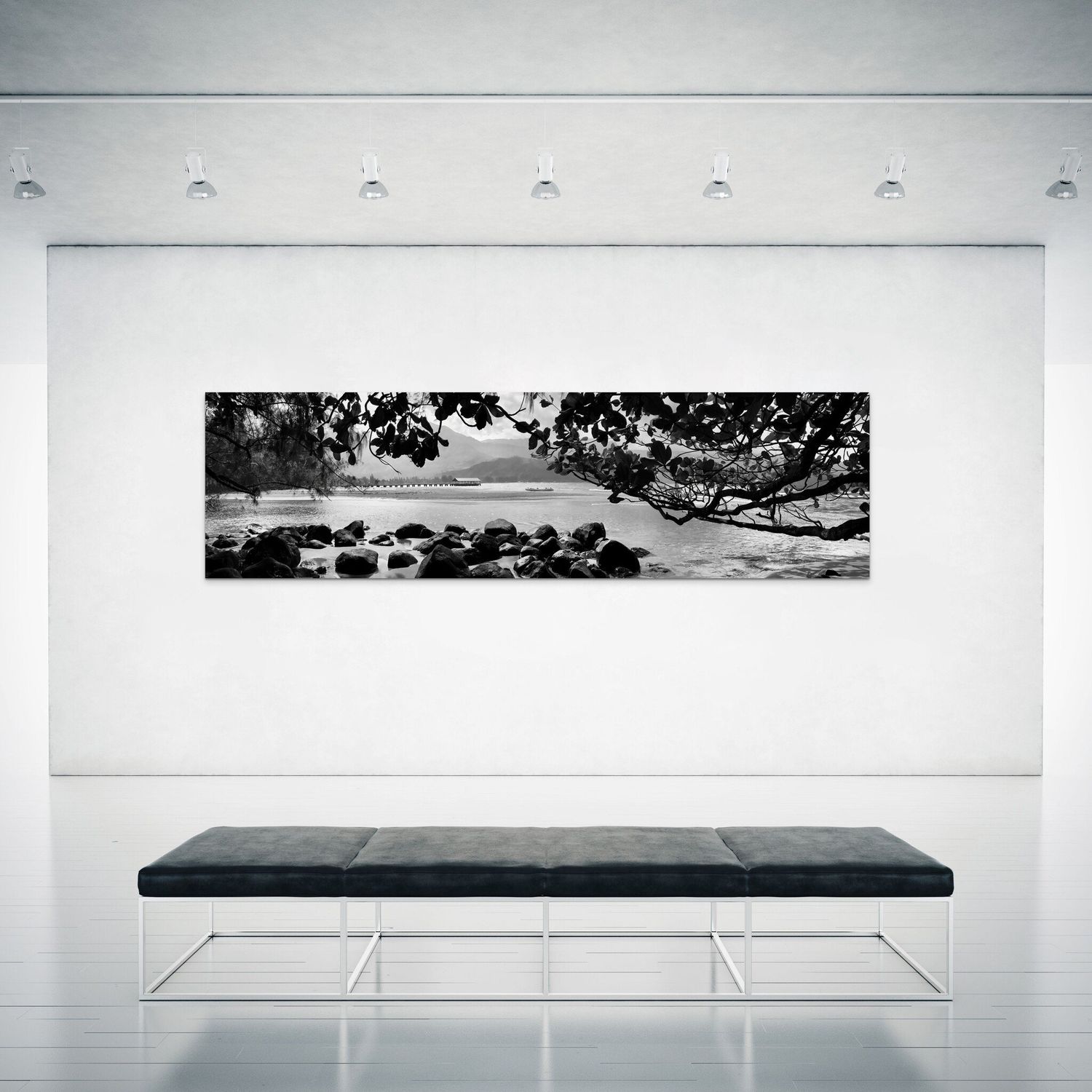 HANALEI RIVER BLACK AND WHITE ON CANVAS - 26 X 92 ROLLED ONLY/NOT FRAMED
