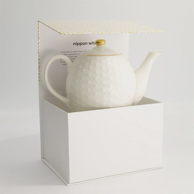Nippon White Gold Rim Round Teapot Giftset