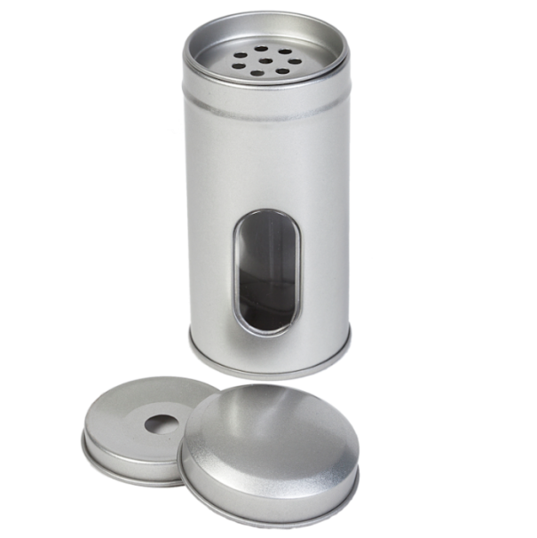 Rond kruidenblikje met strooier en venster, Maat: Standaard