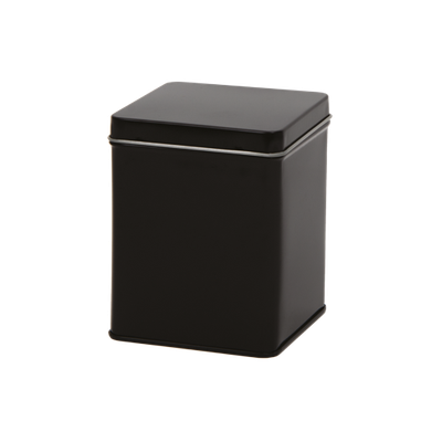 Zwart vierkant blik met scharnierdeksel 100gr