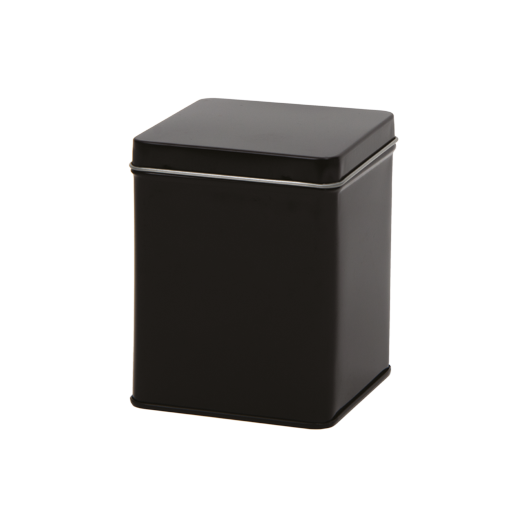 Zwart vierkant blik met scharnierdeksel 100gr