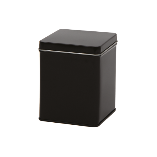 Zwart vierkant blik met scharnierdeksel 100gr, Maat: Standaard