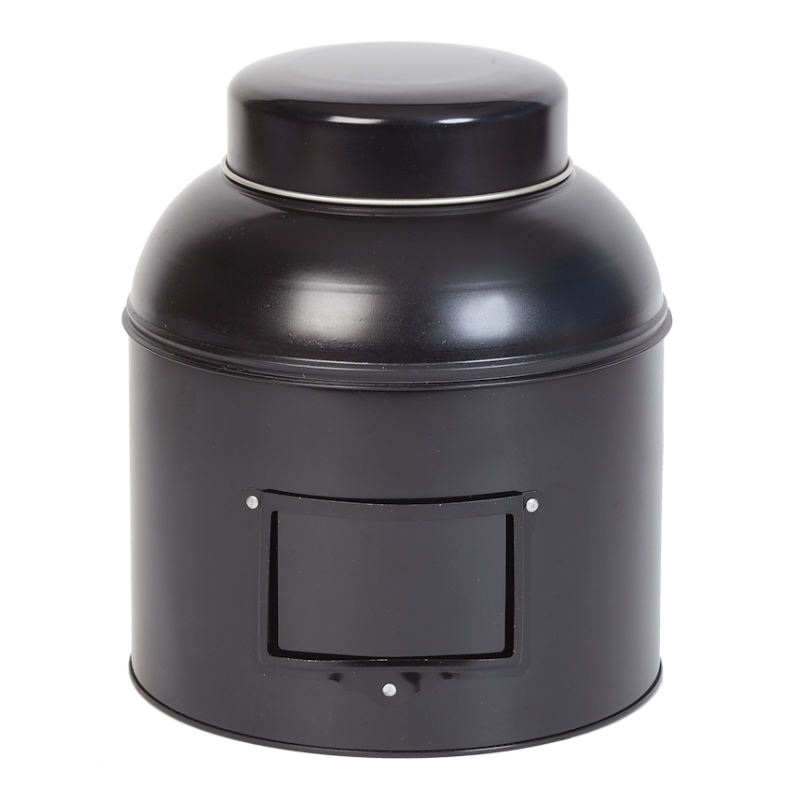 Rond voorraad blik met etikethouder