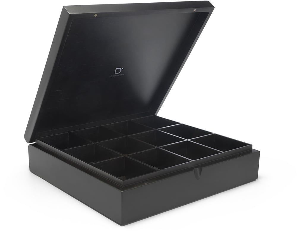 Theedoos 12 vaks Bamboe Zwart, Maat: Standaard