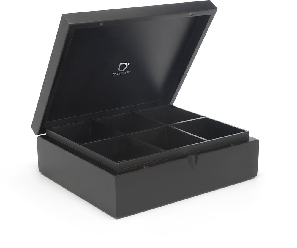 Theedoos 6 vaks Bamboe Zwart, Maat: Standaard