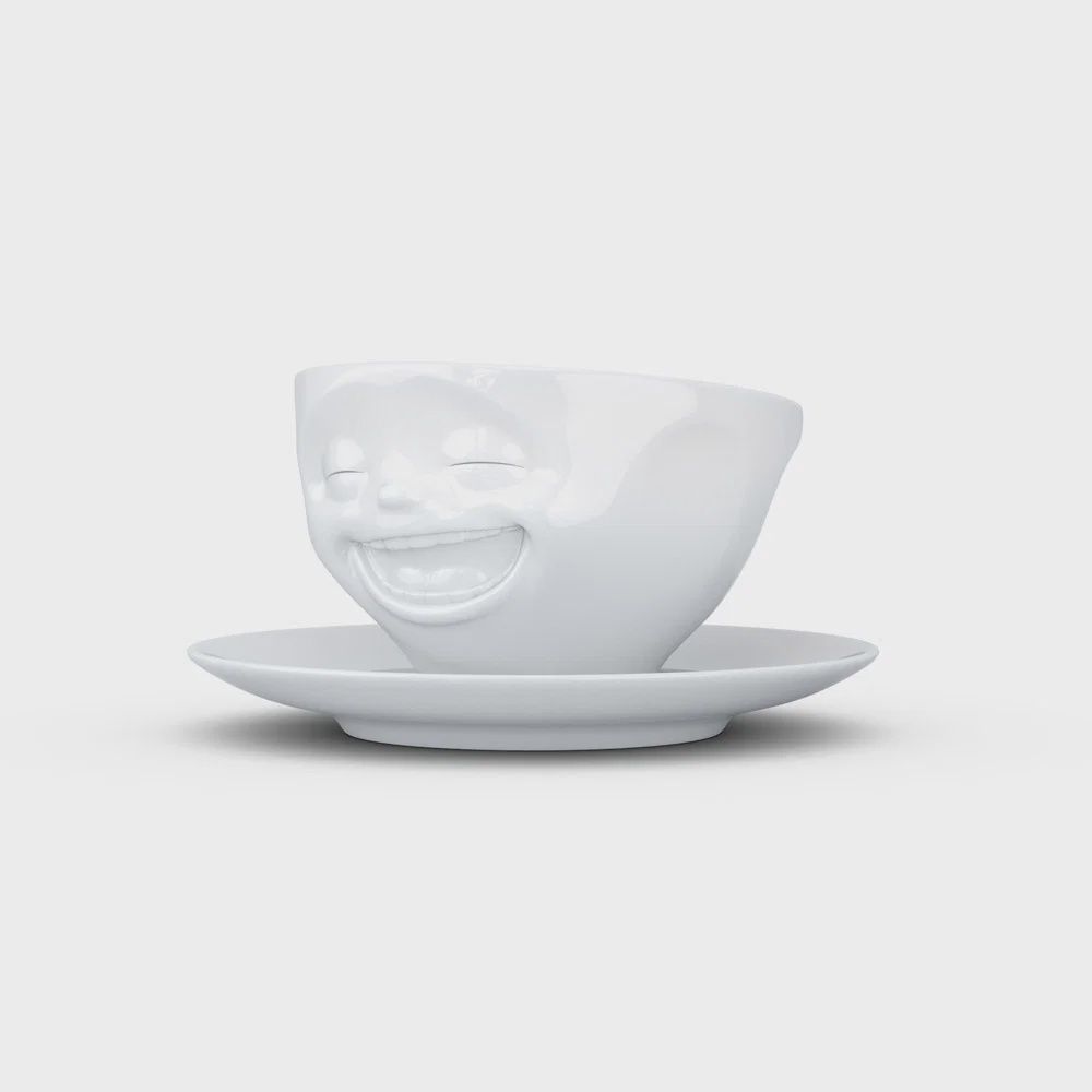 Koffie kop en schotel: Laughing, Maat: Standaard