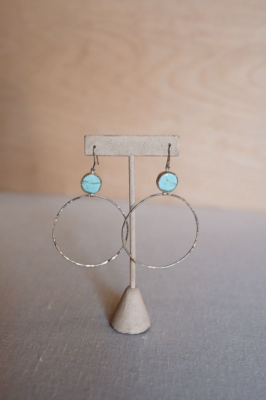 Turquoise Silver Hoop Dangles