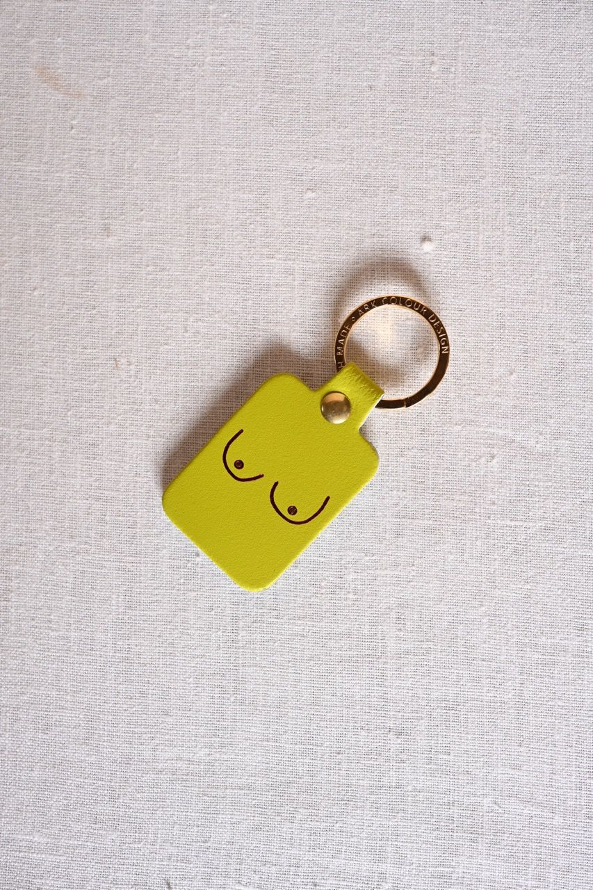 Boob Leather Key Fob, Color: Acid Green