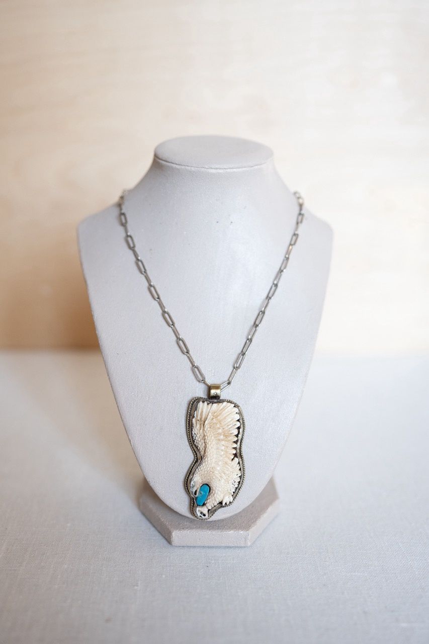 Bone Eagle Turquoise Eagle Pendant