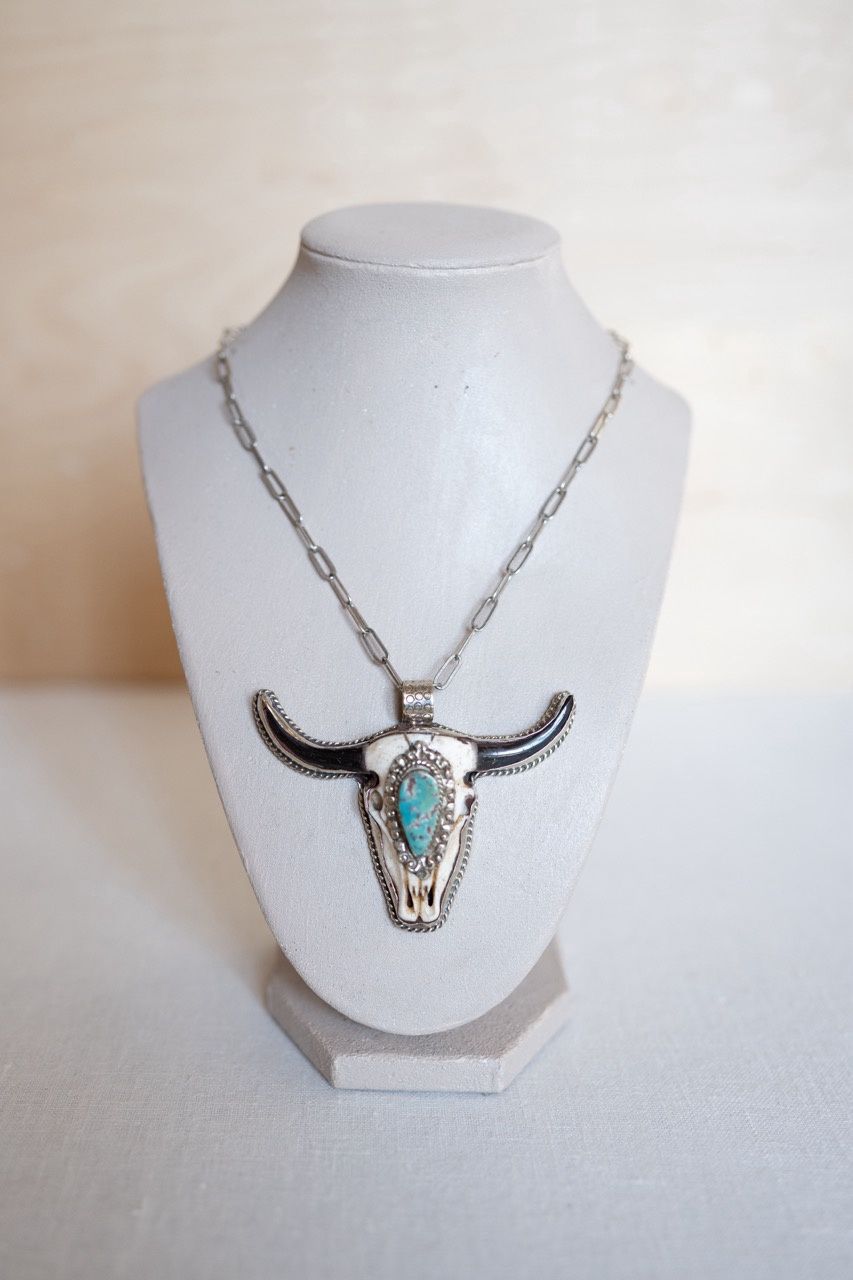 Bone Long Horn with Turquoise Pendant