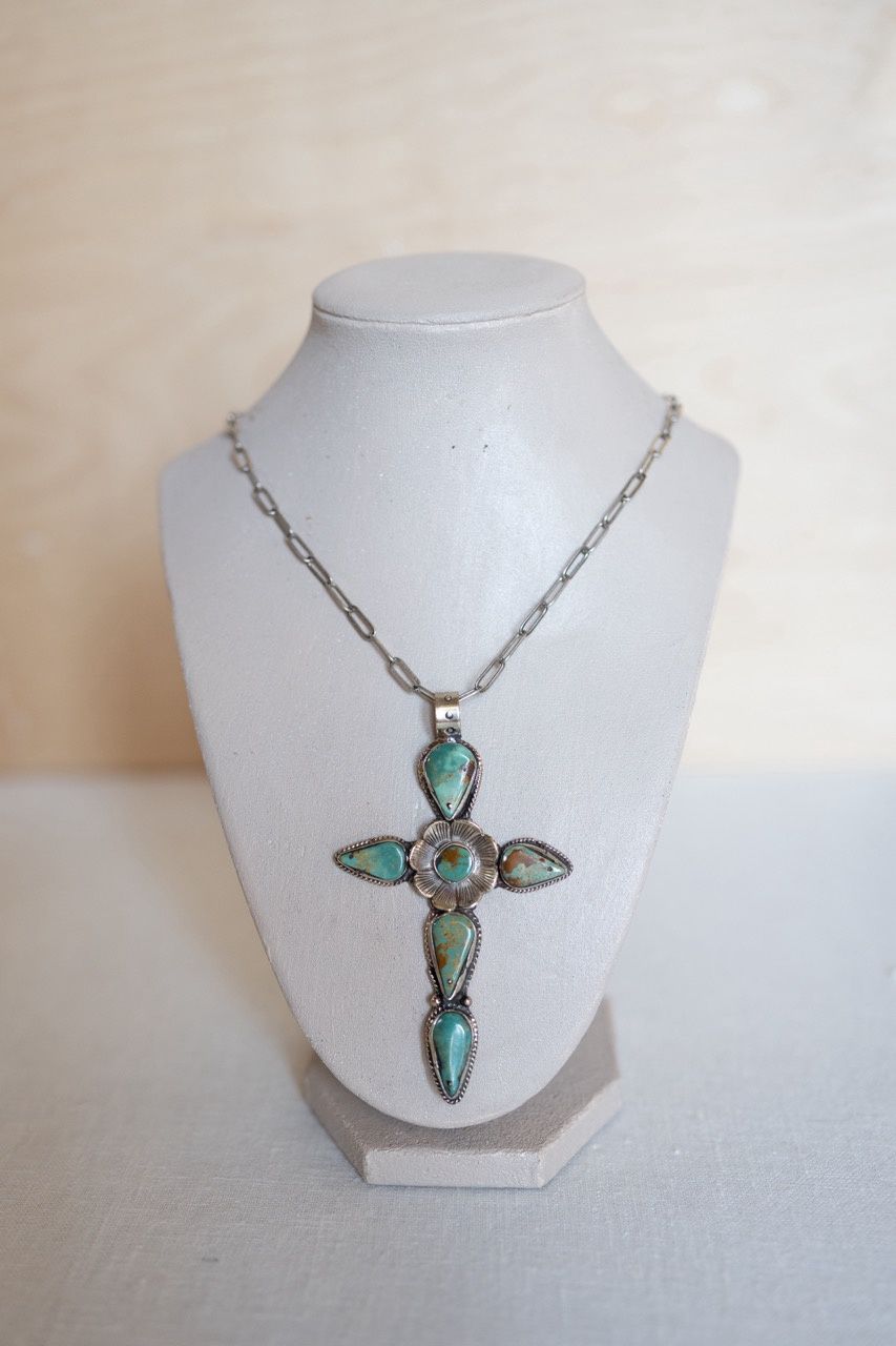 Turquoise Cross with Flower Pendant