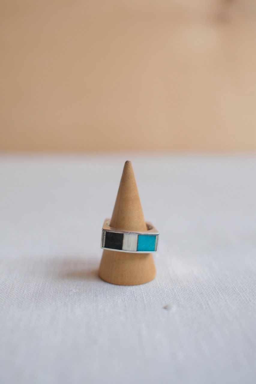 Ebony, Ivory and Turquoise Mens ring in sterling
