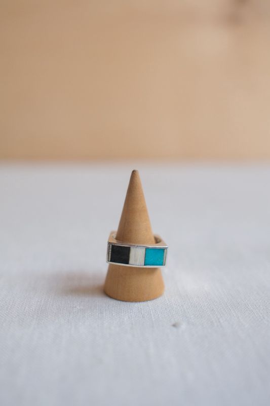 Ebony, Ivory and Turquoise Mens ring in sterling