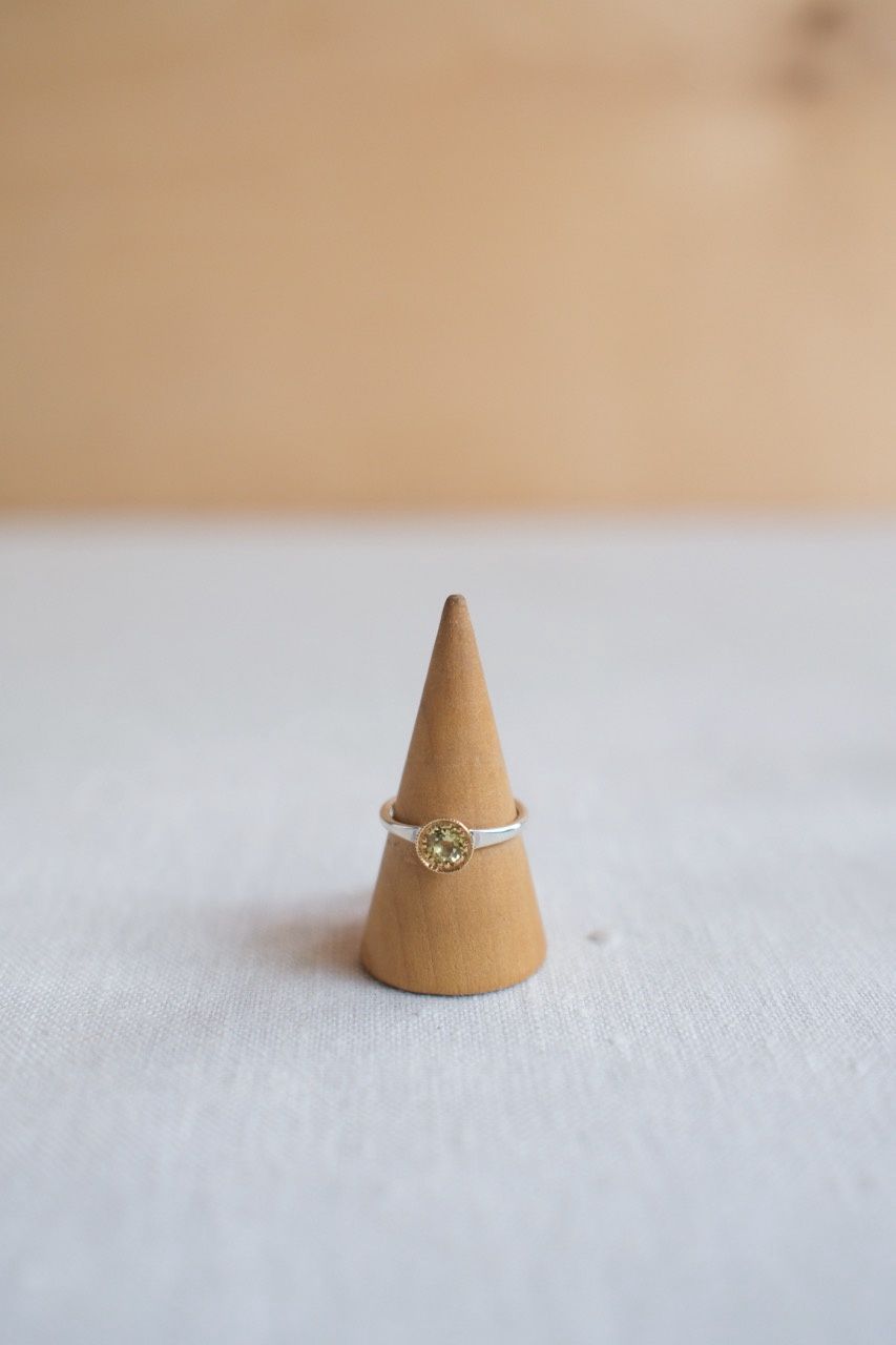 Green Amethyst Set in 14k Gold and Sterling Dainty Ring